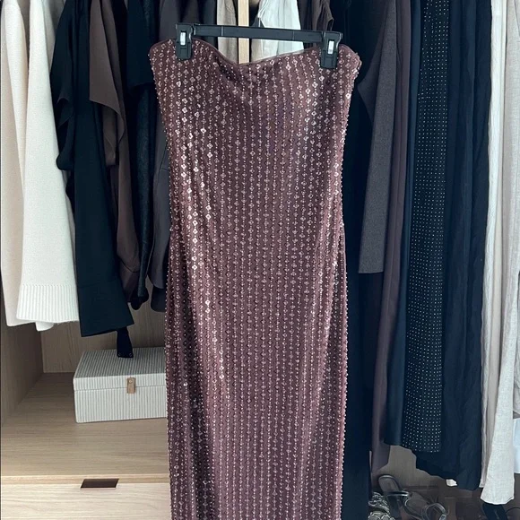 Abercrombie & Fitch Strapless Sequin Brown Dress - Picture 4 of 10